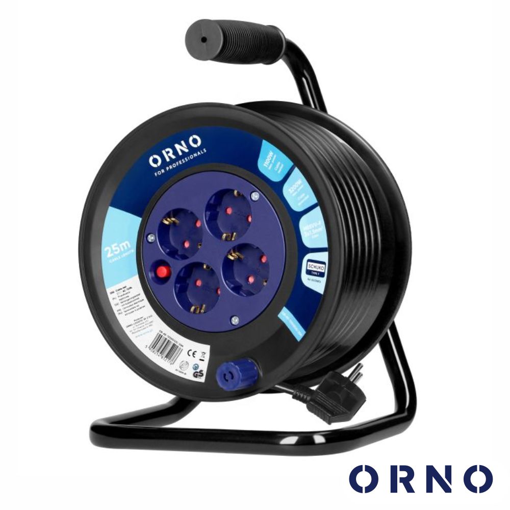 Extensão Elétrica C/ Enrolador 4X Schuko 25M Orno - Tauu.pt