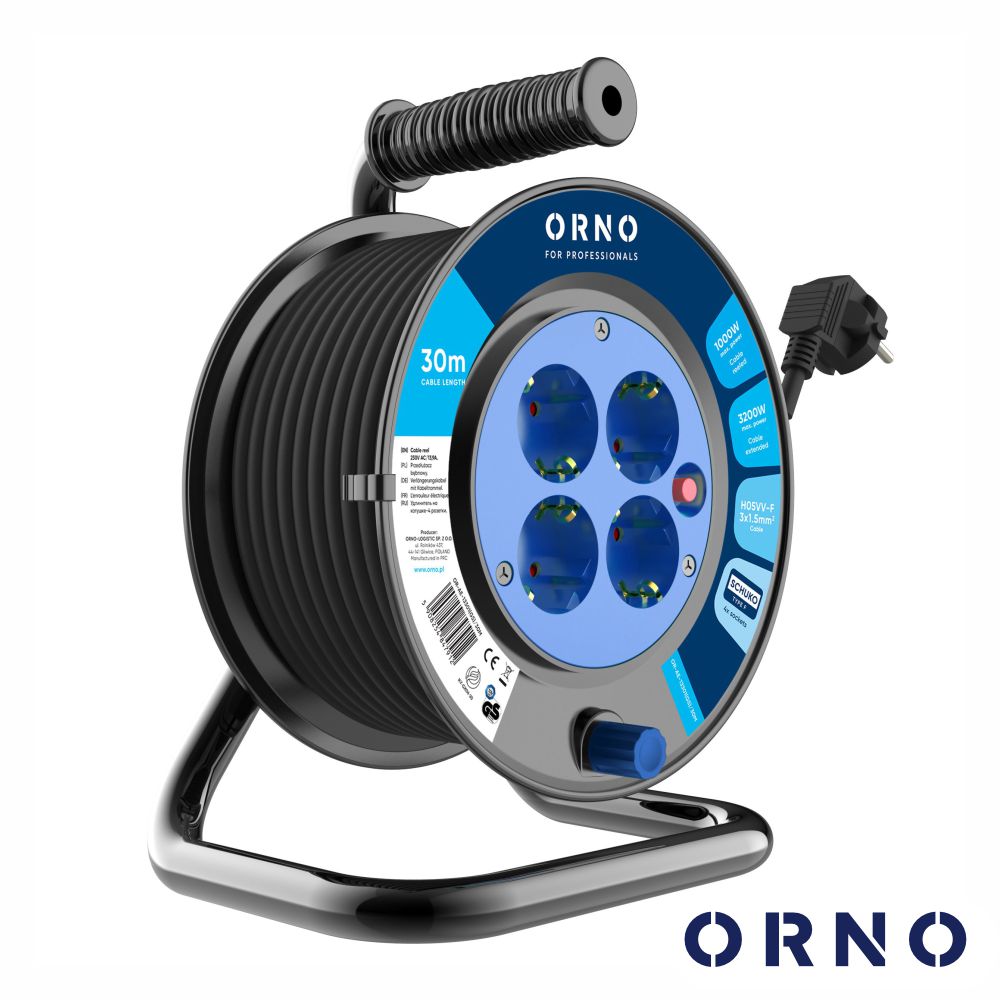 Extensão Elétrica C/ Enrolador 4X Schuko 30M H05Vv-F Orno - Tauu,pt