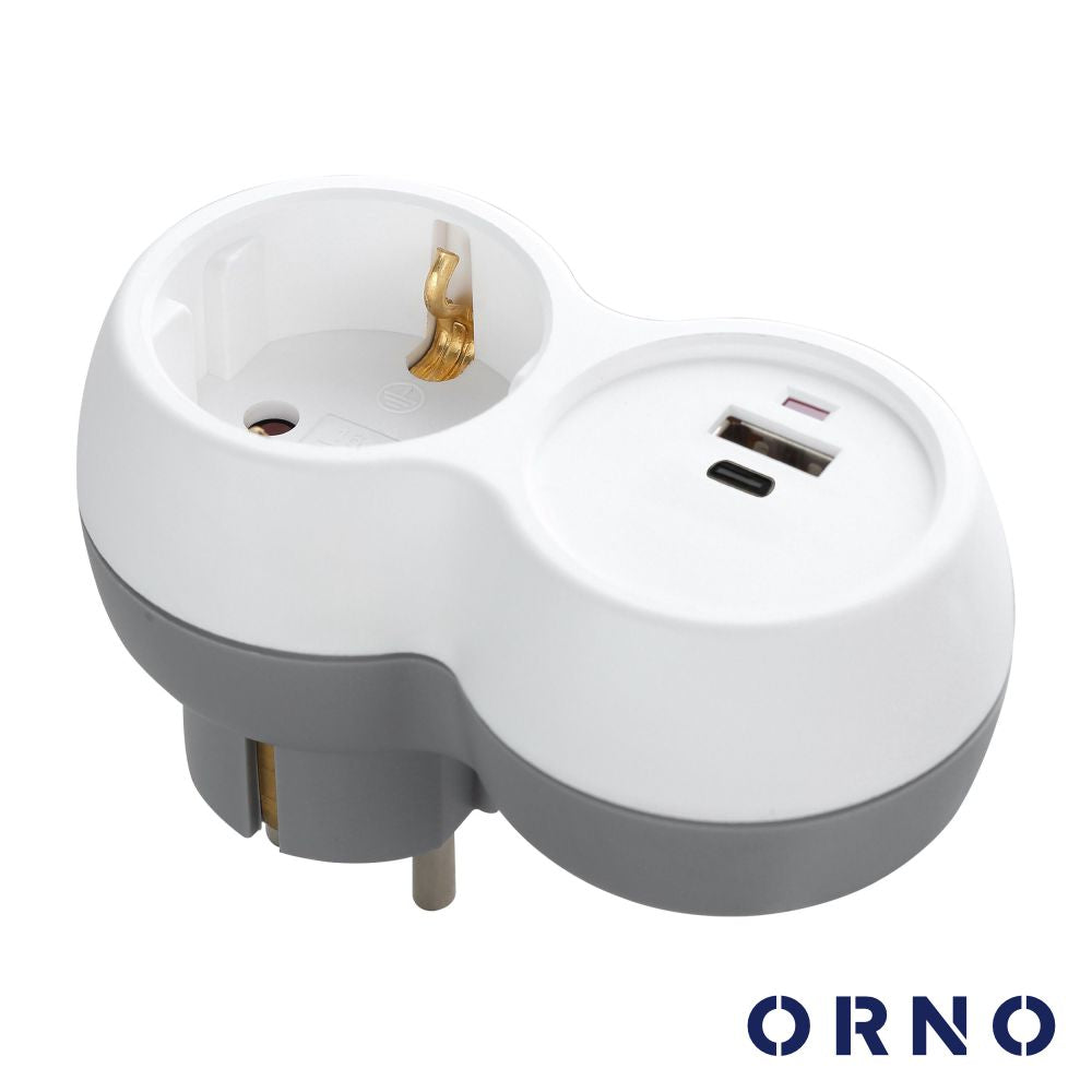 Ficha Elétrica Adaptadora 1X Schuko 2X Usb Orno - Tauu,pt