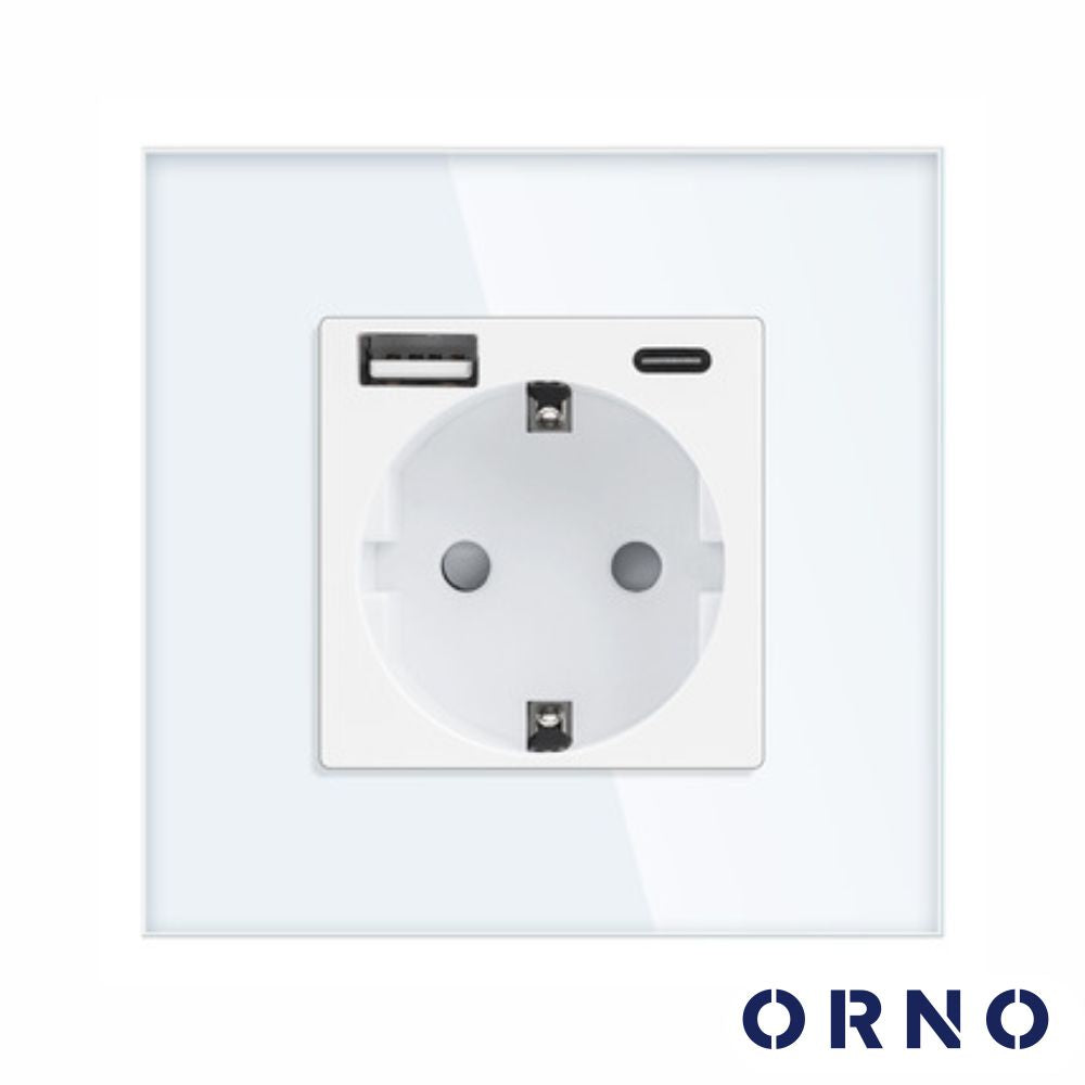 Tomada Elétrica Encastrar 1X Schuko 1X Usb-A 1X Usb-C Orno - Tauu.pt