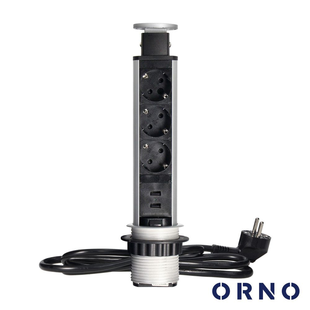 Tomada Elétrica Encastrar 3X Schuko 2X Usb-A Preta Orno - Tauu.pt