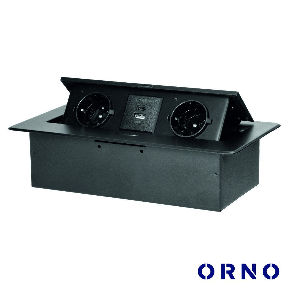 Tomada Elétrica Encastrar 2X Schuko 2X Usb Preta Orno - Tauu.pt