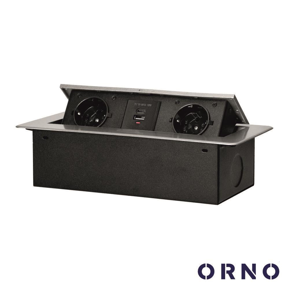 Tomada Elétrica Encastrar 2X Schuko 2X Usb Cinzenta Orno - Tauu.pt
