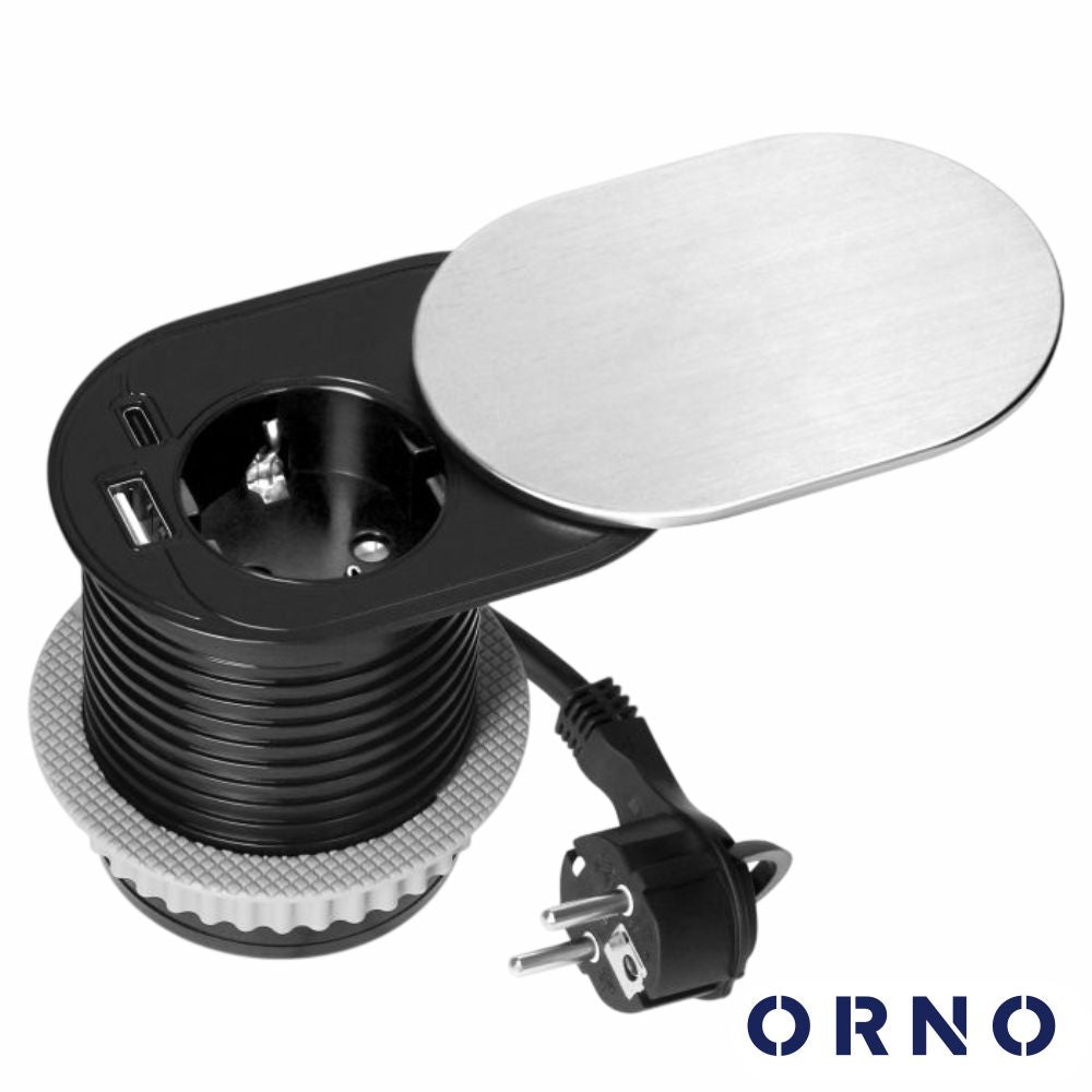 Tomada Elétrica Encastrar 1X Schuko 2X Usb Prateado Orno - Tauu.pt