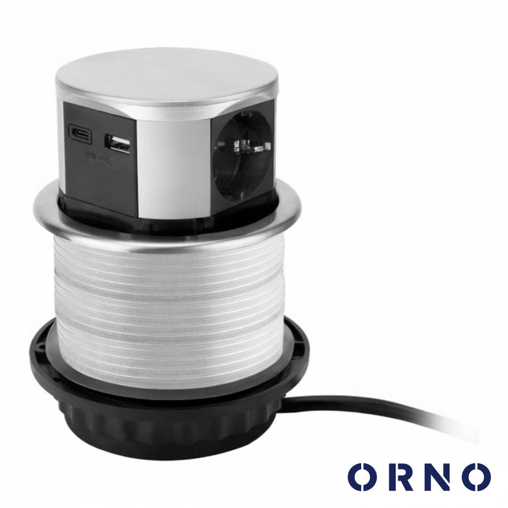Tomada Elétrica Encastrar 3X Schuko 2X Usb Prateado Orno - Tauu.pt