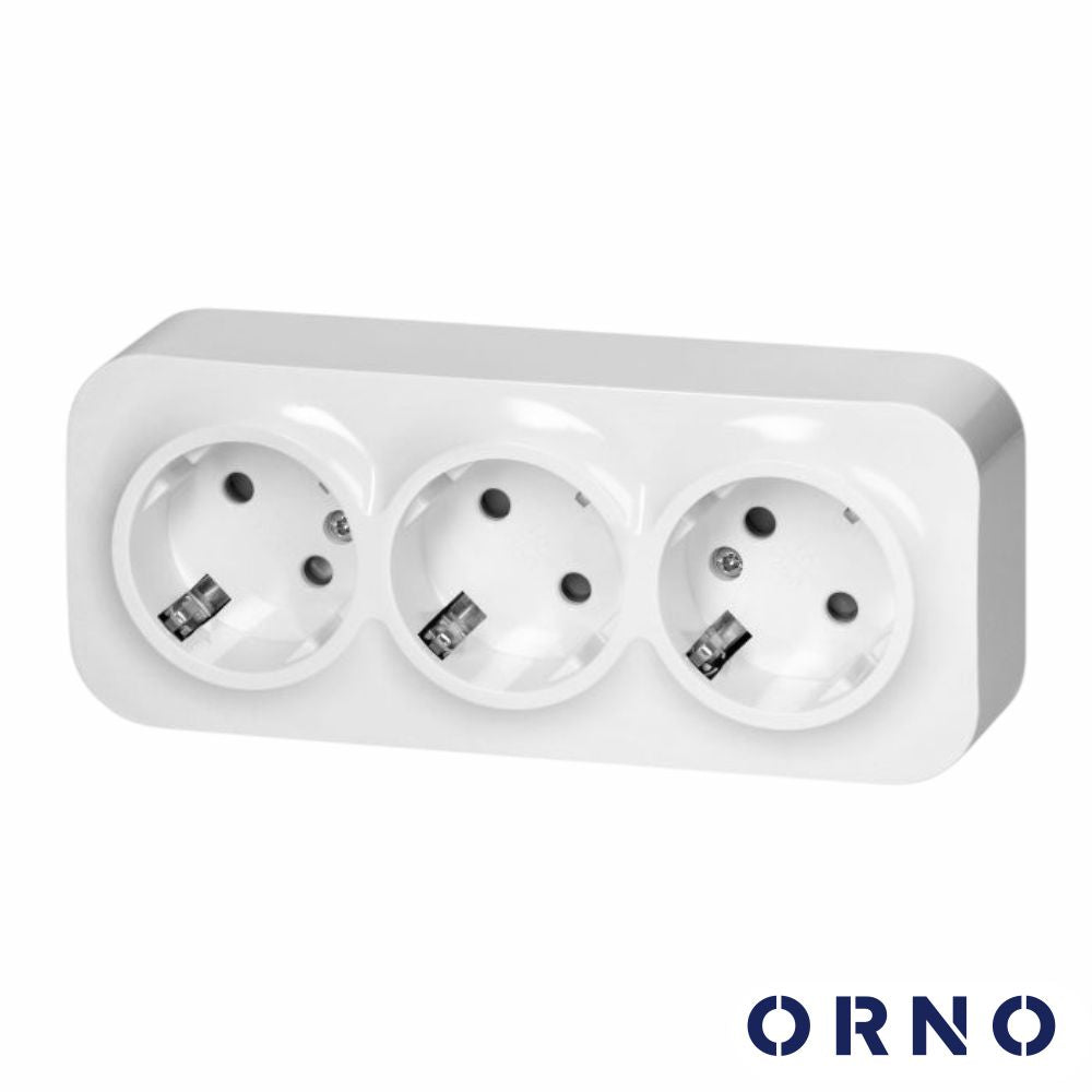 Tomada Elétrica Superfície 3X Schuko Orno - Tauu.pt
