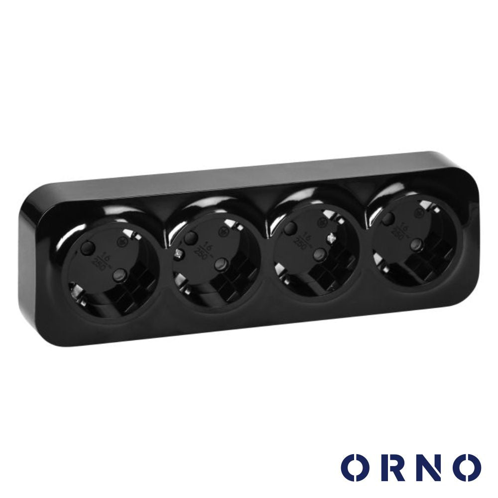 Tomada Elétrica Superfície 4X Schuko Preta Orno - Tauu,pt