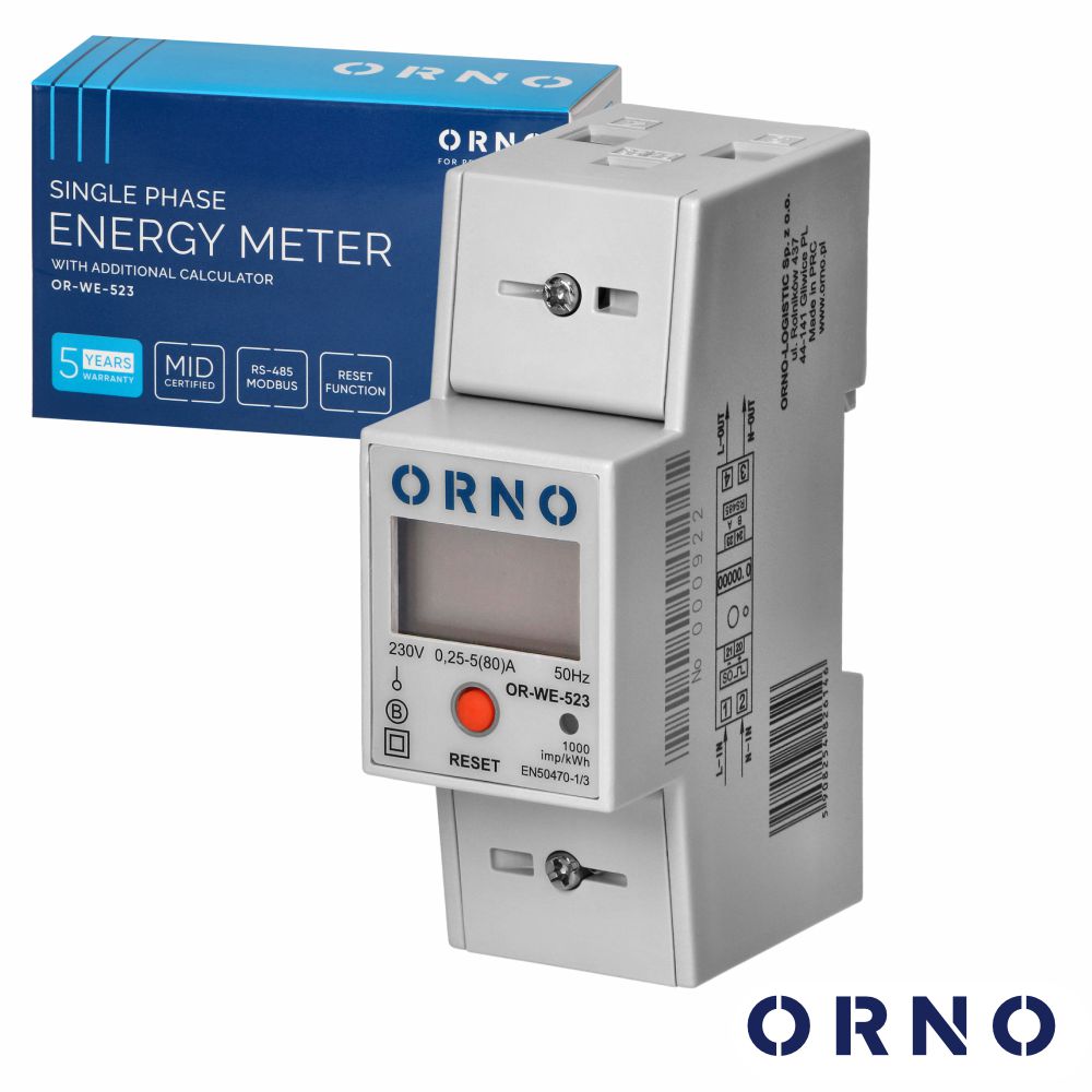 Contador De Energia 230V/80A 2 Módulos P/ Calha Din Orno - Tauu,pt