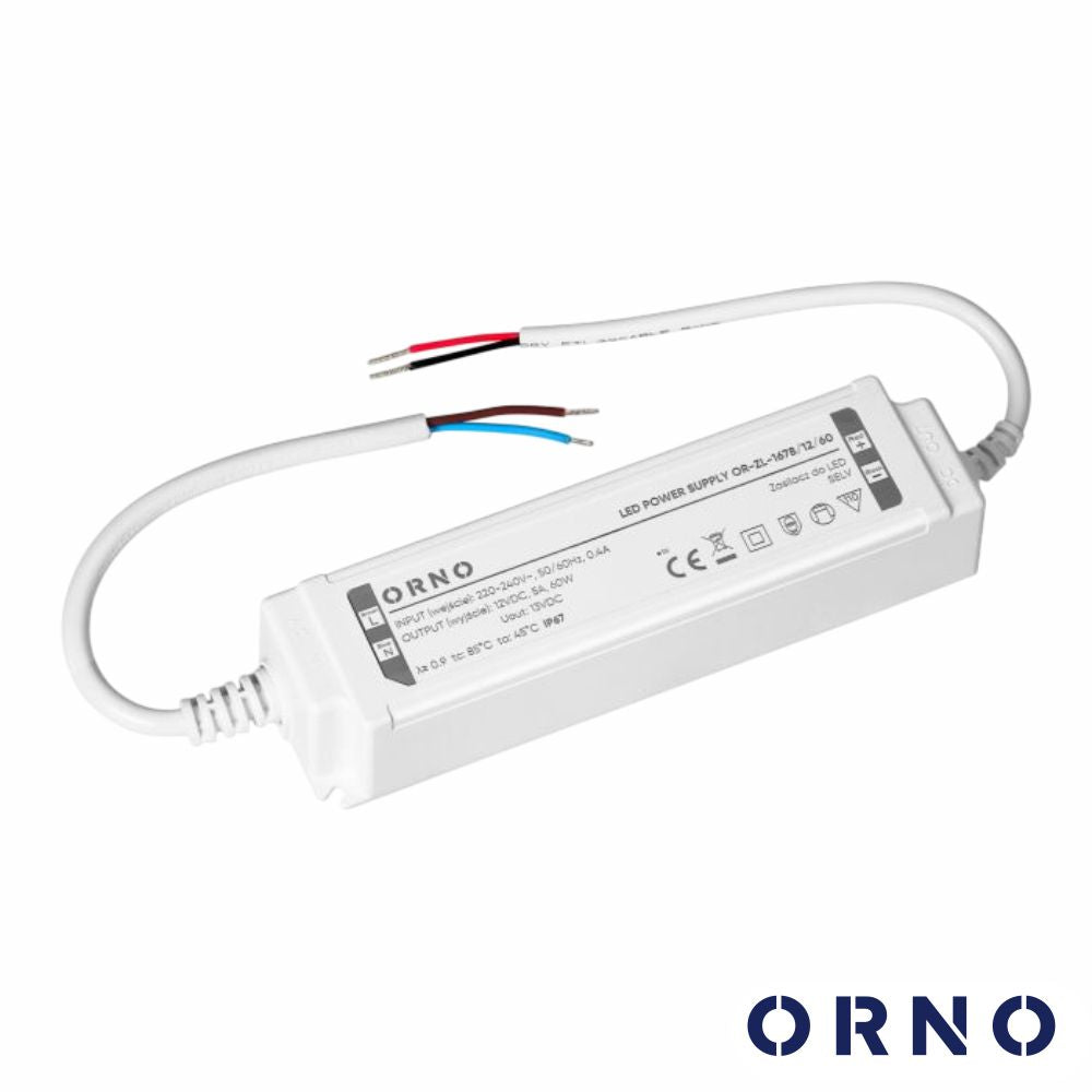 Fonte De Alimentação P/ Fitas Led 12V 60W 5A Ip67 Orno - Tauu,pt