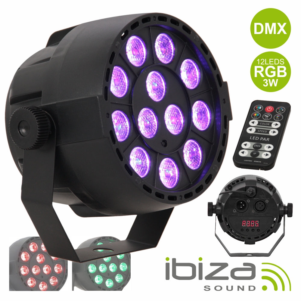 Projetor Par C/ 12 Leds Rgb 3W Abs Comando Mic Dmx Ibiza - Tauu.pt