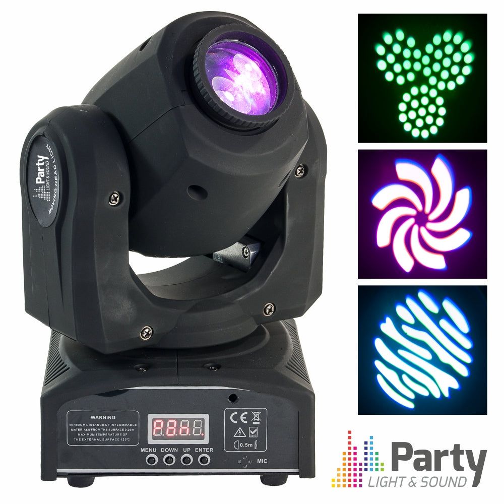 Moving Head Mini 1 Led Cree Branco 10W Gobo Dmx Mic Party - Tauu.pt