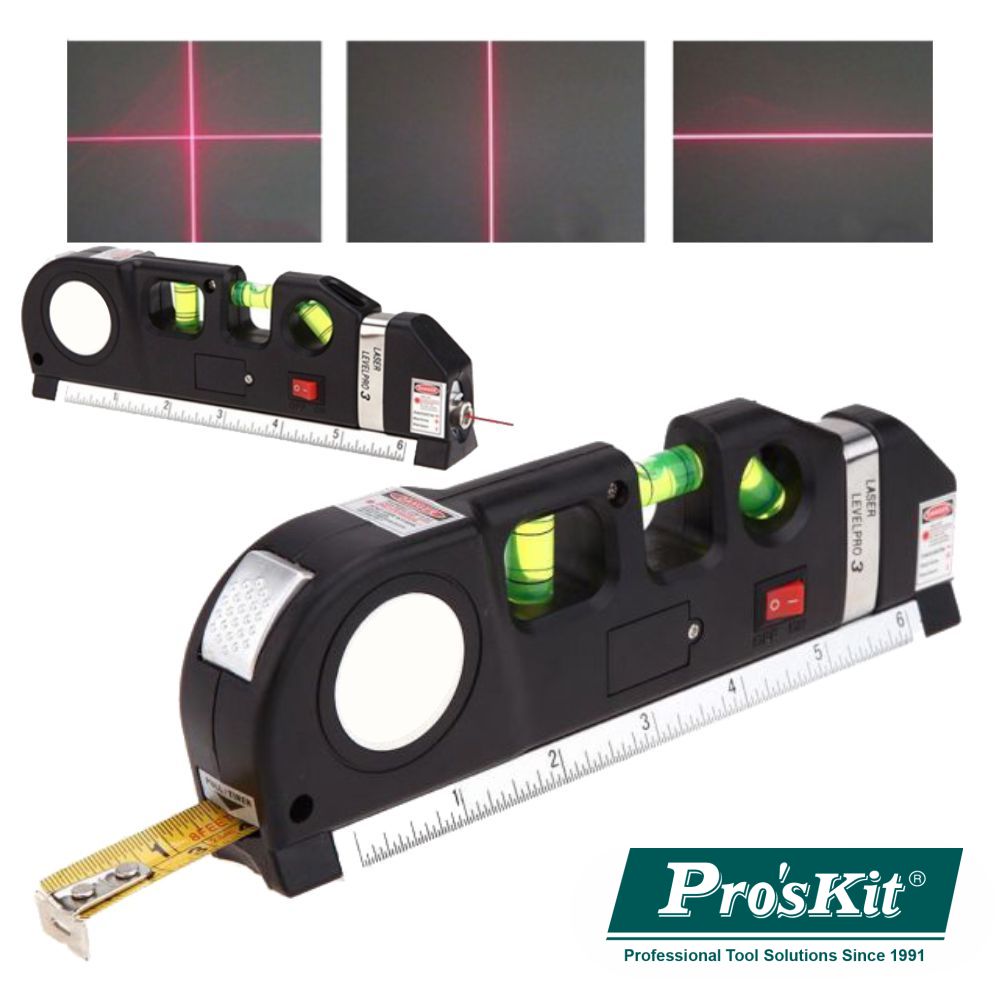 Fita Métrica 2,5M C/ Nível Bolha E Laser Nivelador Proskit - Tauu,pt