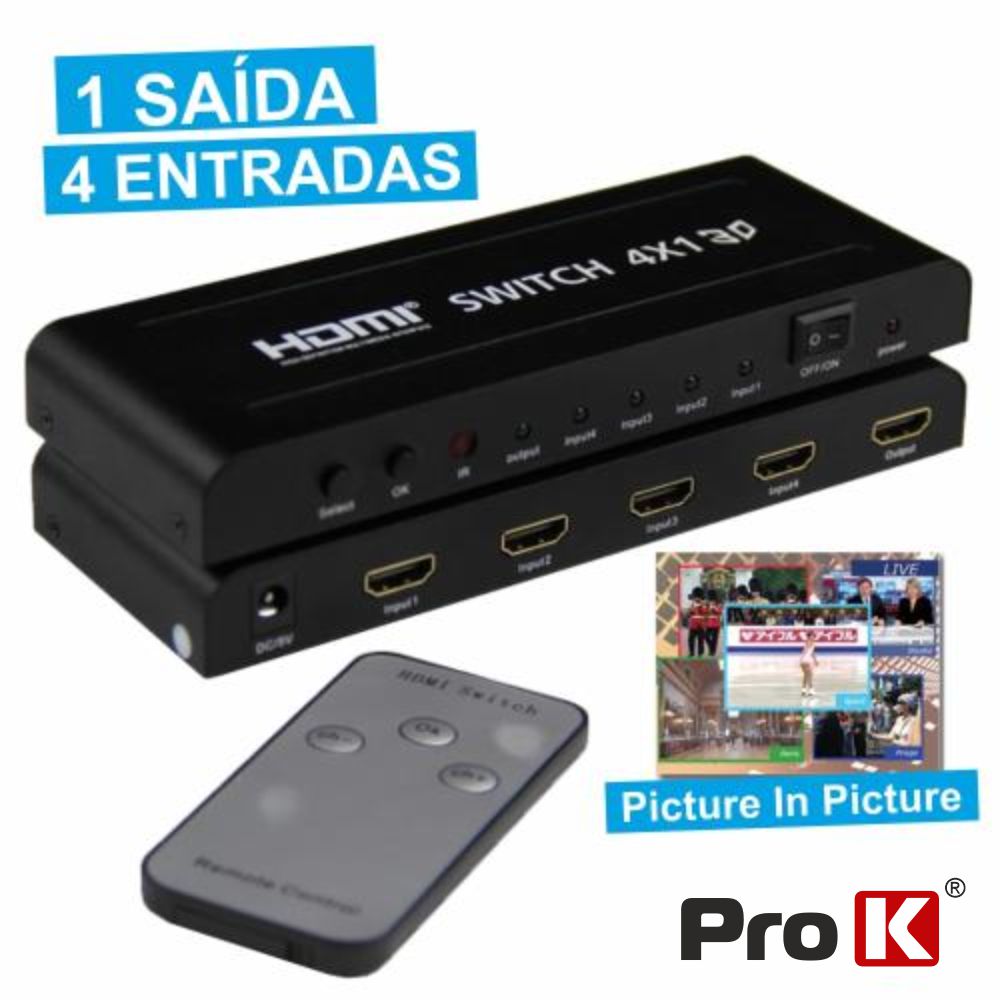 Distribuidor Comutador Hdmi 4 Entradas 1 Saída Pip Prok - Tauu,pt