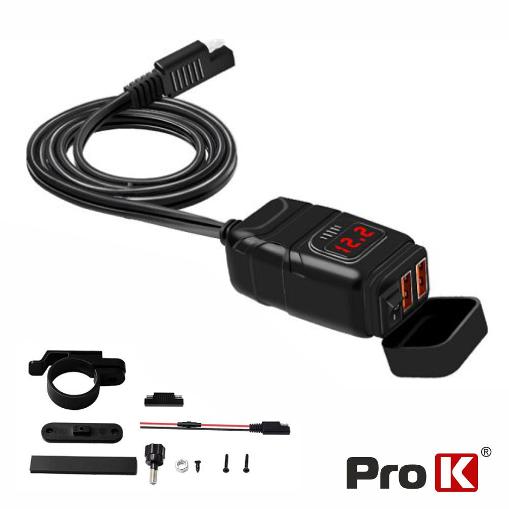 Tomada Dupla 2X Usb-A 3.0 C/ Display P/ Mota Prok - Tauu.pt