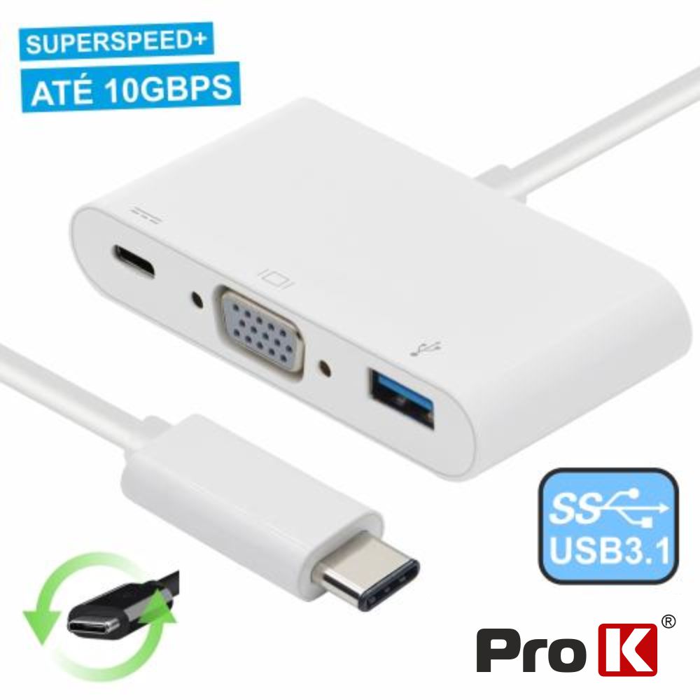 Adaptador Micro Usb-C / Vga+ Usb-A + Micro Usb-C 3.0 Prok - Tauu.pt