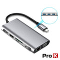 Hub Usb-C P/ Usb-C/ 3Xusb / Vga / Hdmi / Audio/ Rj45/Cartões - Tauu.pt
