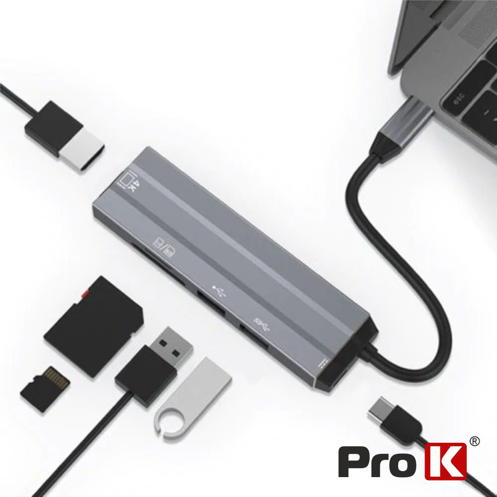 Hub Usb-C P/ Usb-C / 2Xusb / Hdmi / Cartões Sd Prok - Tauu.pt