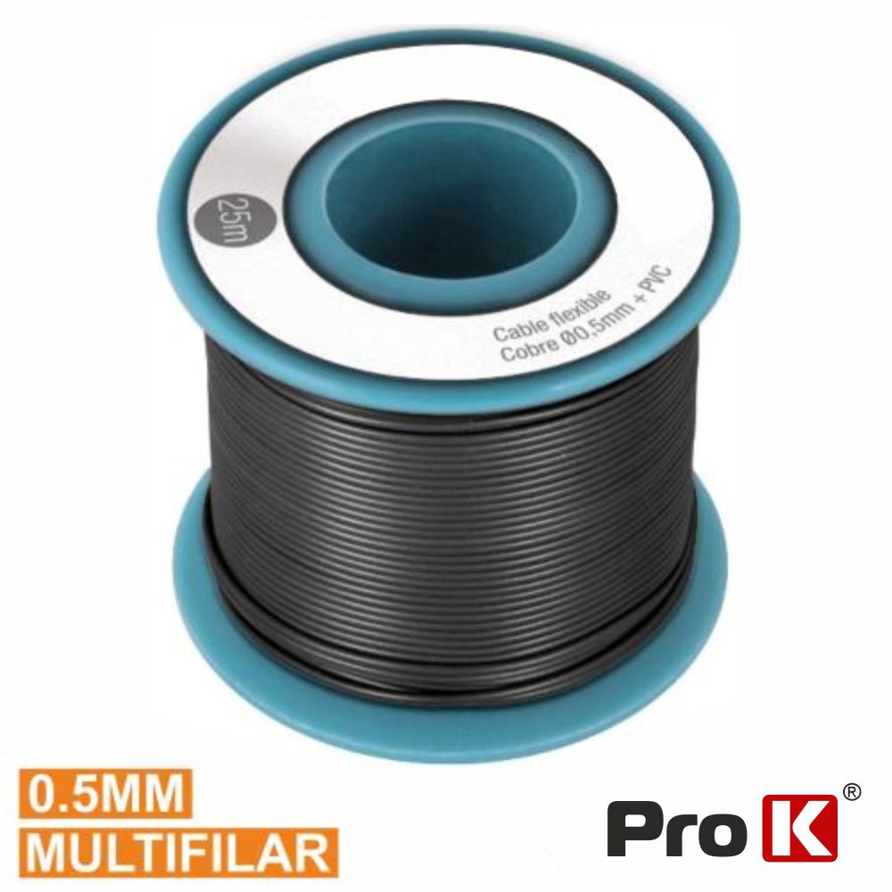 Cabo Multifilar Preto 0,5Mm Rolo 25M Prok - Tauu,pt