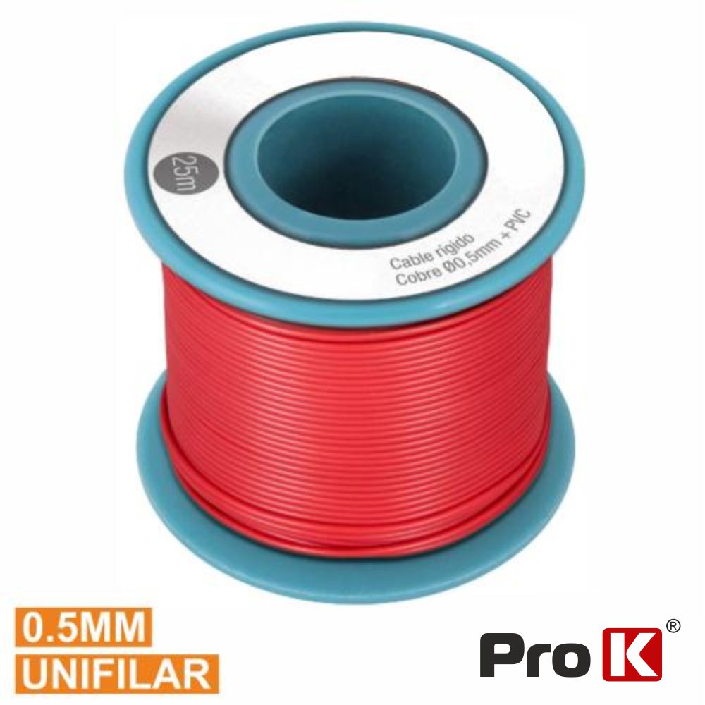 Cabo Unifilar Vermelho 0,5Mm Rolo 25M Prok - Tauu,pt
