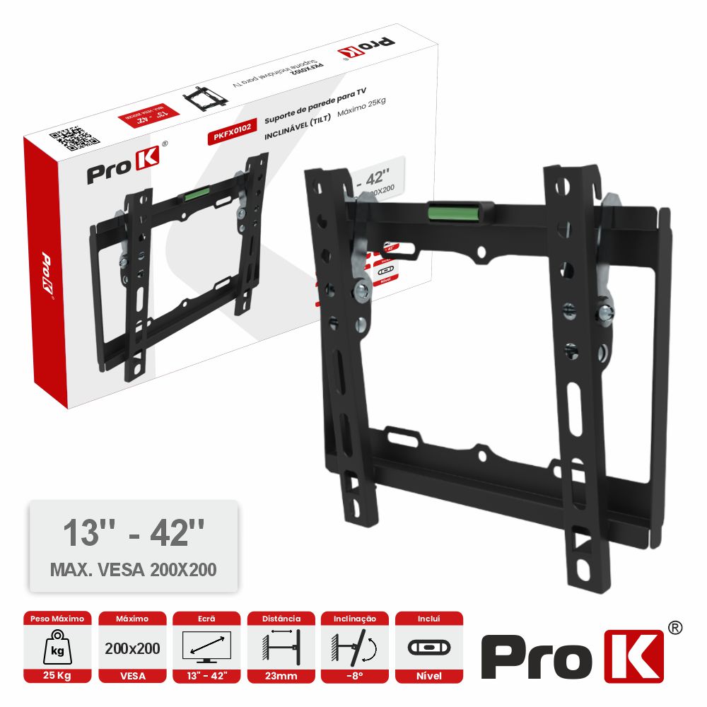 Suporte Tv Inclinável 13-42" 25Kg Vesa 200X200 Prok - Tauu.pt