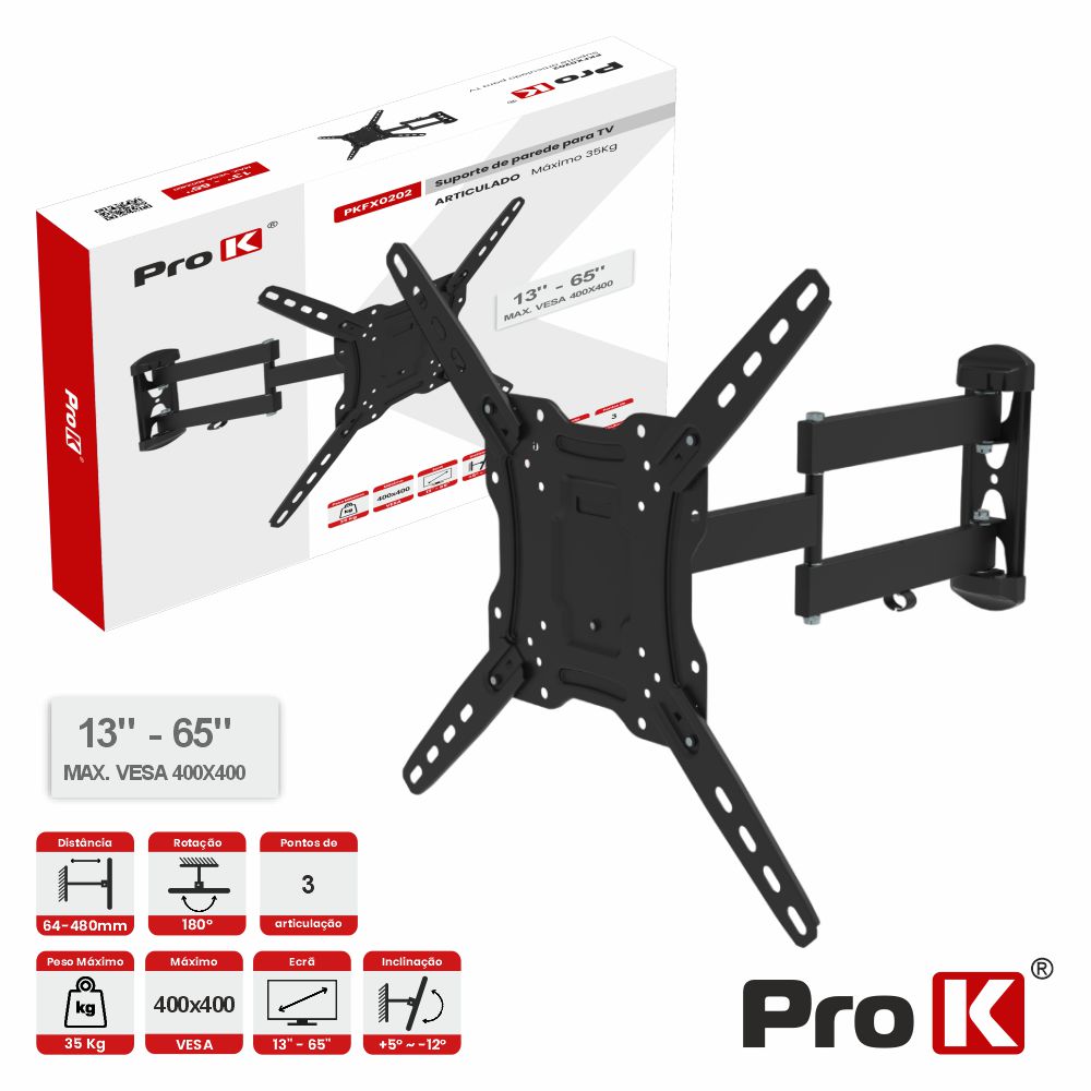 Suporte Tv Articulado 3 Pontos 13-65" 35Kg Vesa 400X400 Prok - Tauu.pt