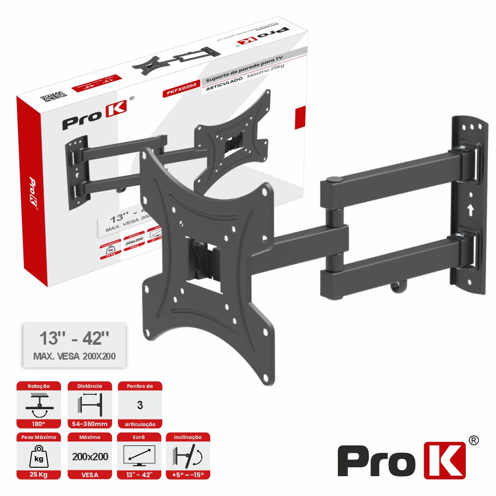 Suporte Tv Articulado 3 Pontos 13-42" 25Kg Vesa 200X200 Prok - Tauu.pt