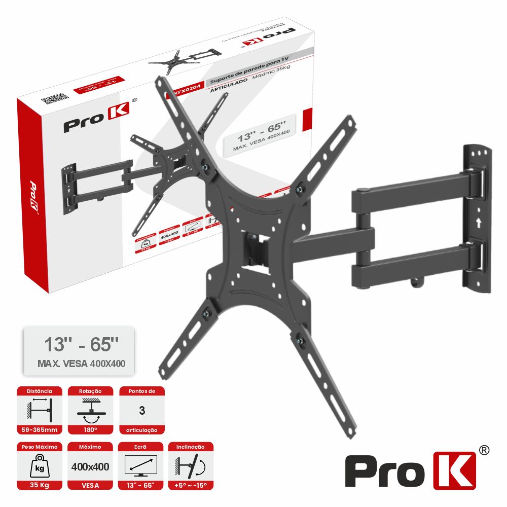 Suporte Tv Articulado 3 Pontos 13-65" 35Kg Vesa 400X400 Prok - Tauu,pt