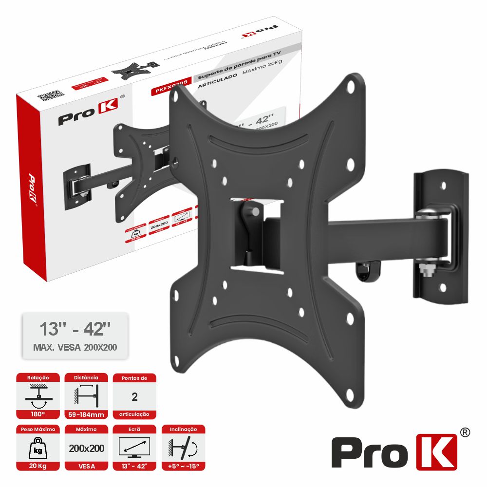 Suporte Tv Articulado 2 Pontos 13-42" 20Kg Vesa 200X200 Prok - Tauu.pt