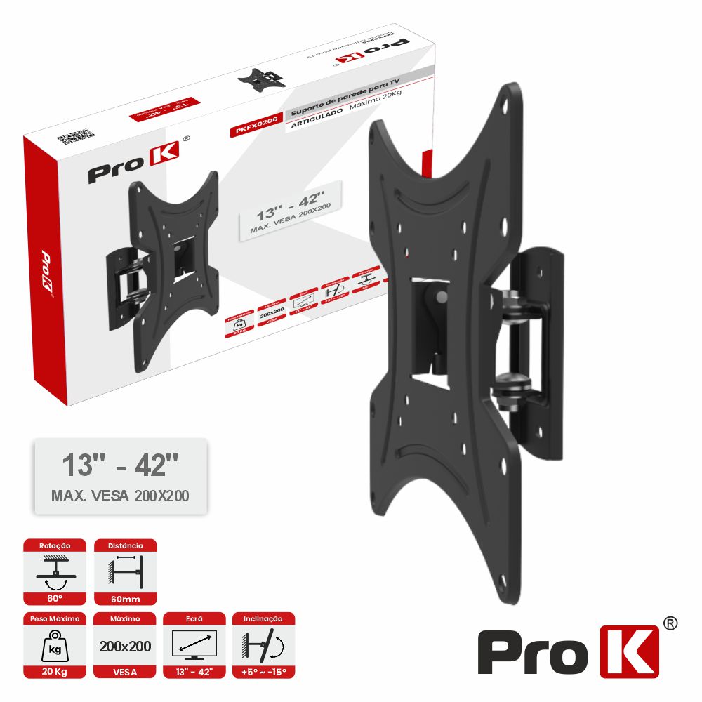 Suporte Tv Articulado 13-42" 20Kg Vesa 200X200 Prok - Tauu.pt
