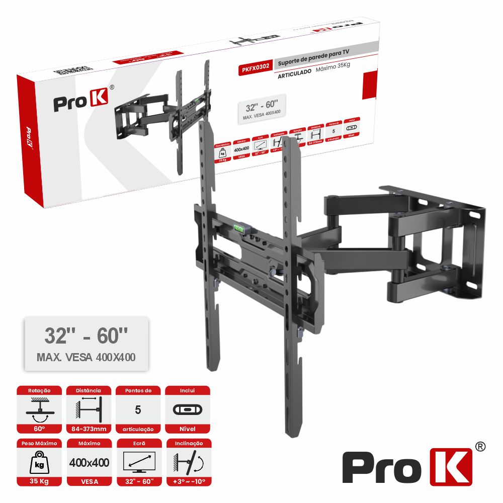 Suporte Tv Articulado 5 Pontos 32-60" 35Kg Vesa 400X400 Prok - Tauu.pt