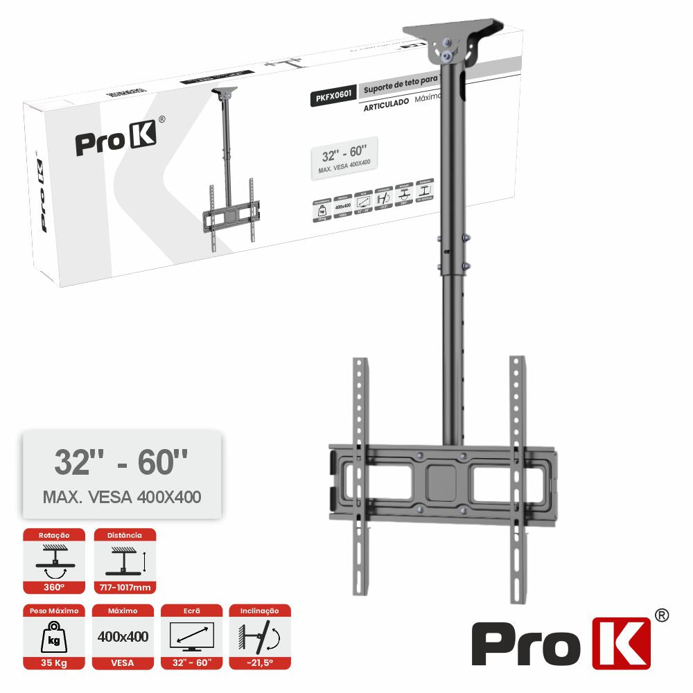 Suporte Tv Teto 32-60" 35Kg Vesa 400X400 Prok - Tauu.pt