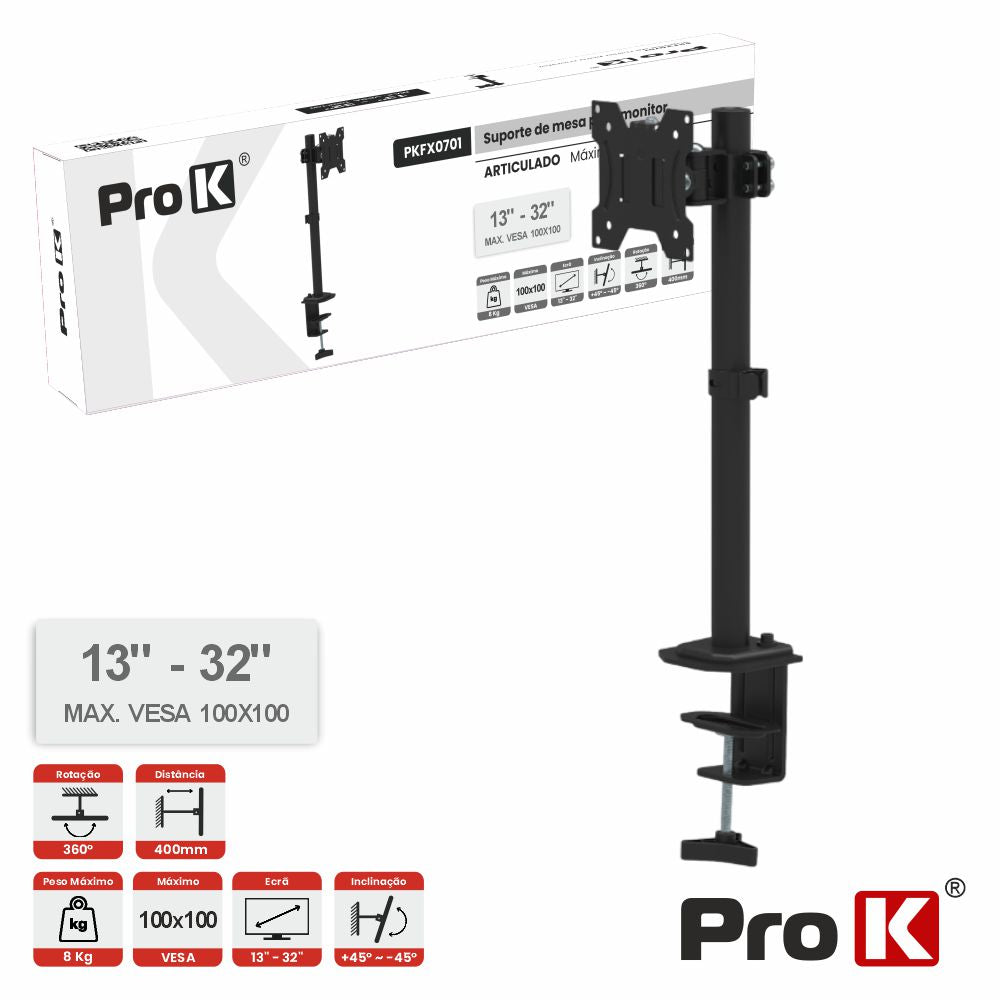 Suporte Monitor Mesa 13-32" 8Kg Vesa 100X100 Prok - Tauu.pt
