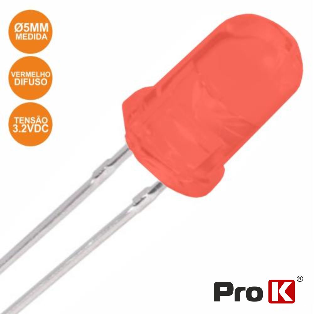Led 5Mm Alto Brilho Vermelho Difuso Prok - Tauu,pt