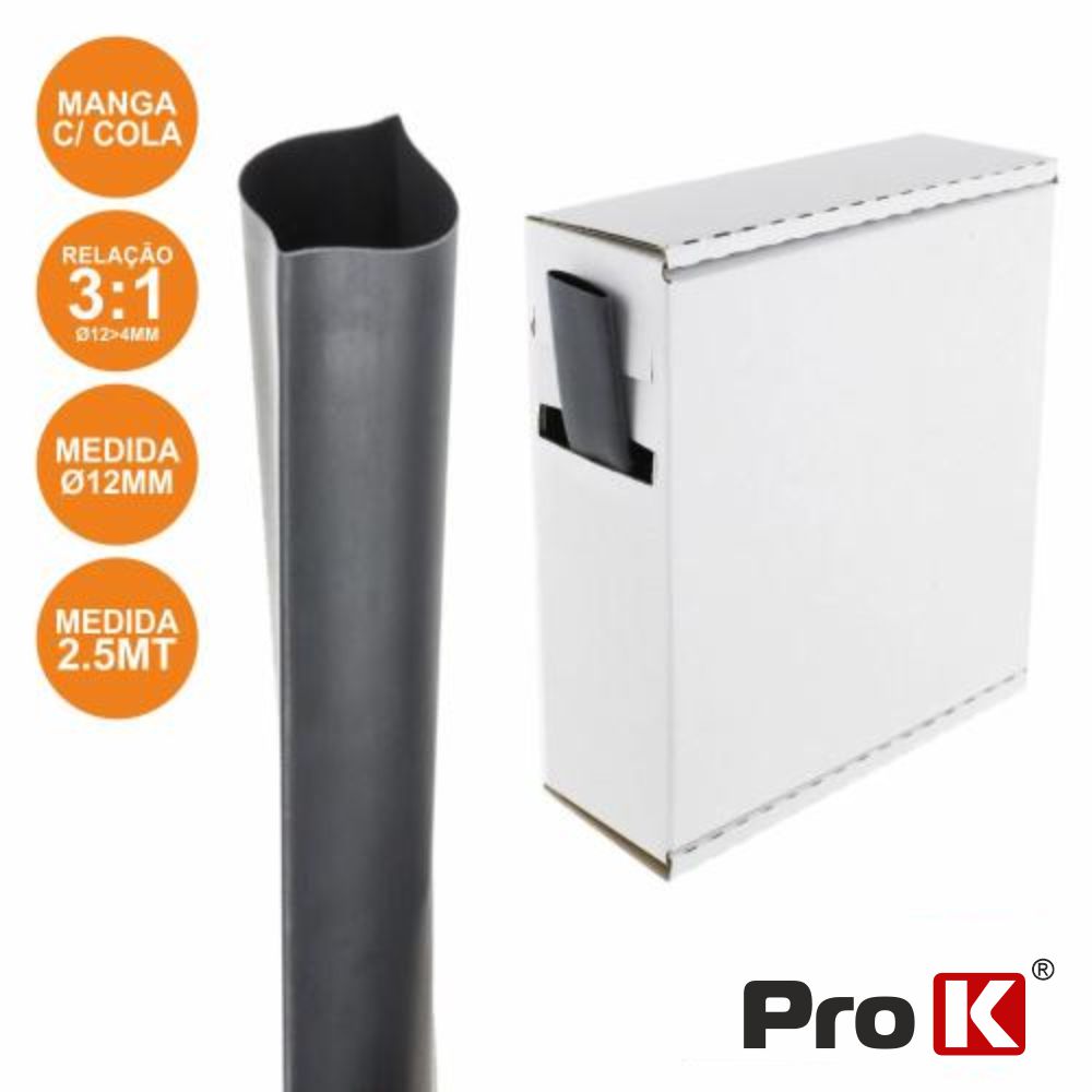 Tubo Manga Termoretráctil C/ Cola 12,0Mm 2,5M Preto Prok - Tauu,pt