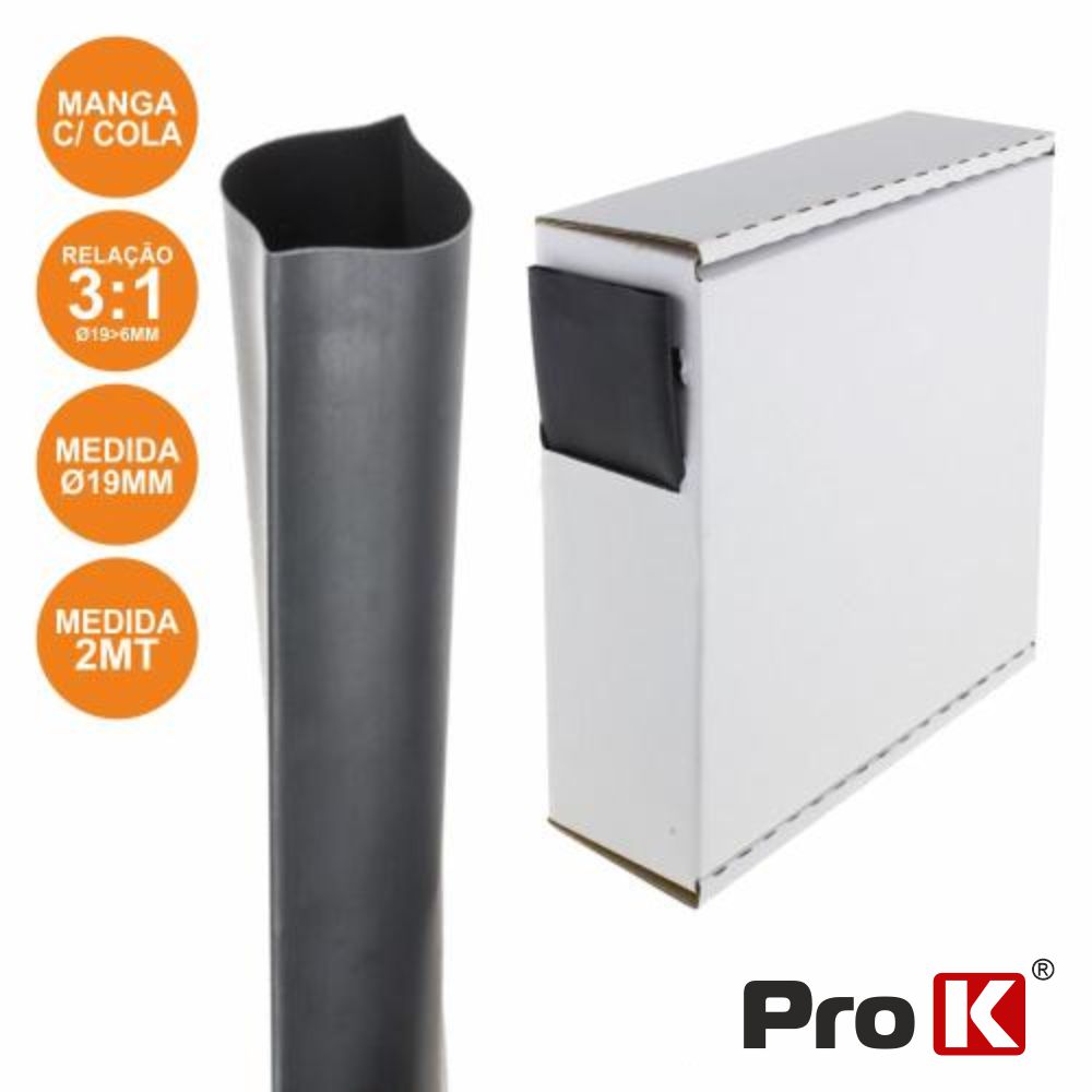 Tubo Manga Termoretráctil C/ Cola 19,0Mm 2M Preto Prok - Tauu,pt