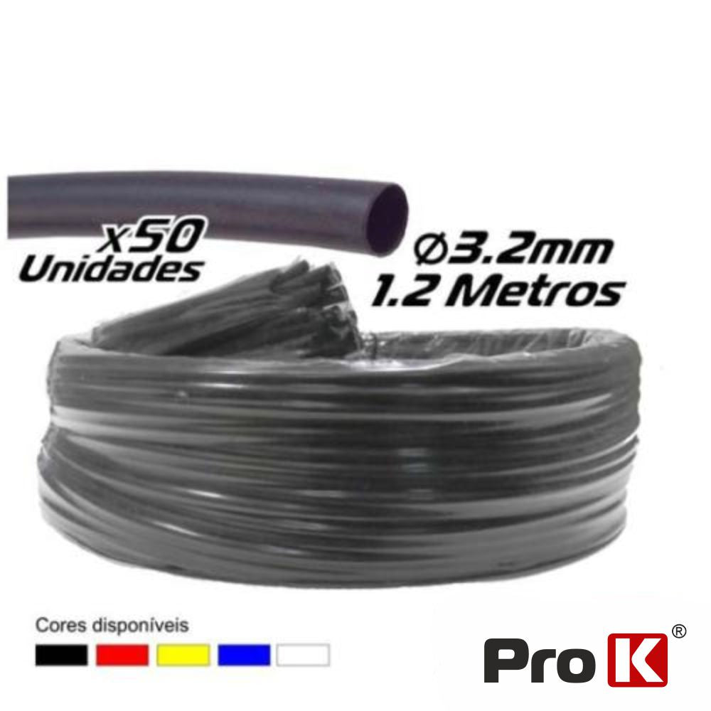 Tubo Manga Termoretráctil 3.2Mm 1.2M 50X Preta Prok - Tauu.pt