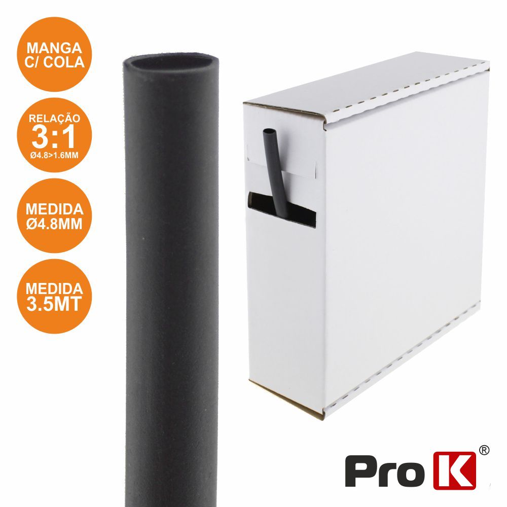 Tubo Manga Termoretráctil C/ Cola 4,8Mm 3,5M Preto Prok - Tauu,pt