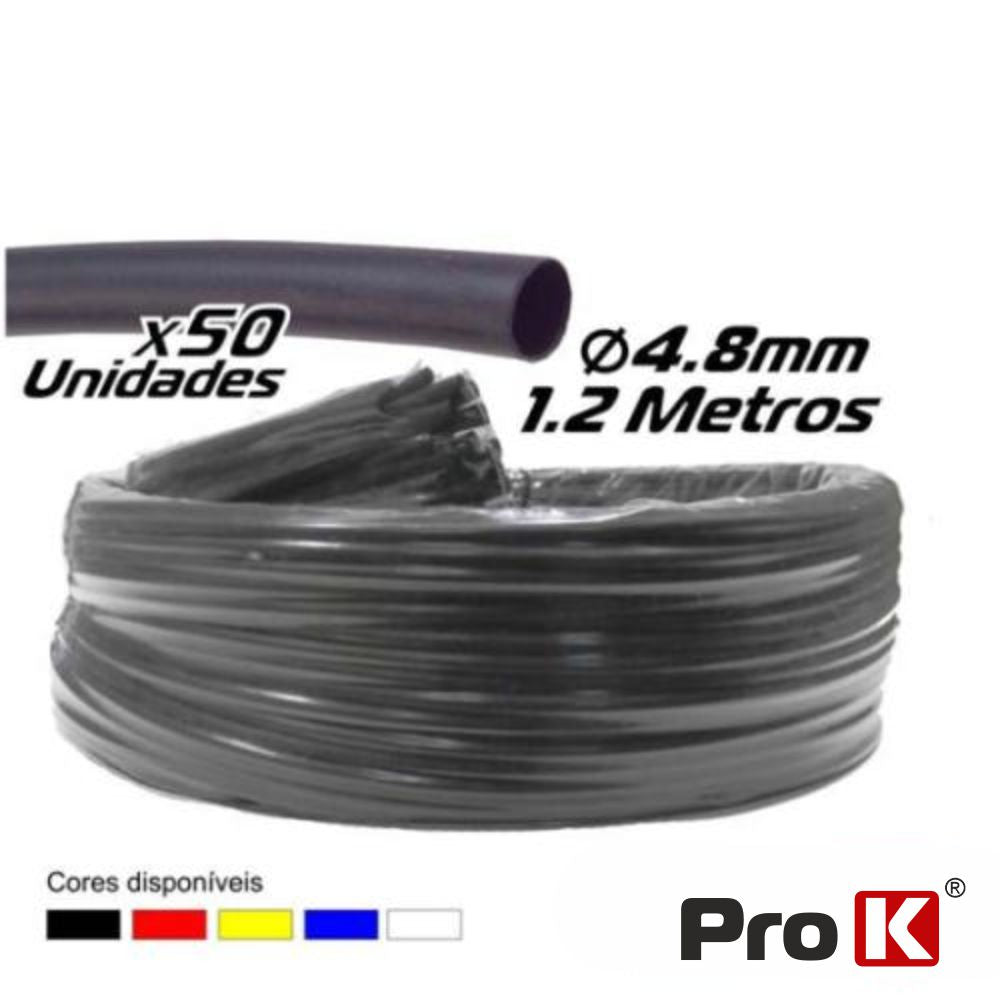 Tubo Manga Termoretráctil 4.8Mm 1.2M 50X Preto Prok - Tauu.pt
