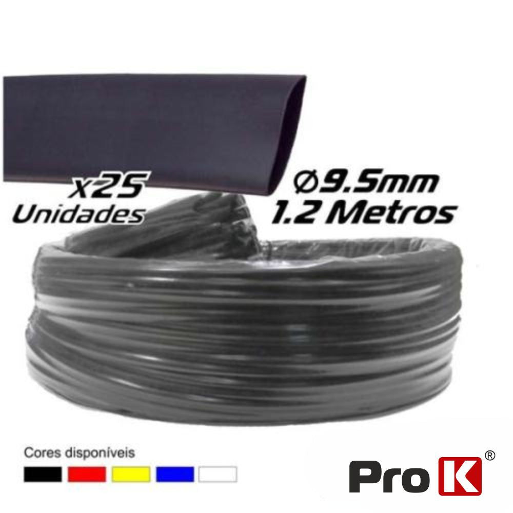 Tubo Manga Termoretráctil 9.5Mm 1.2M 25X Preto Prok - Tauu.pt