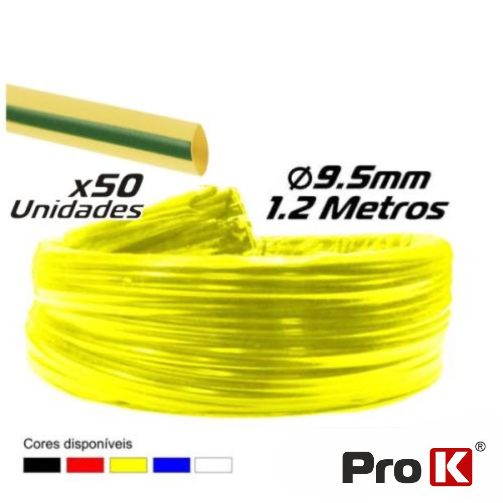 Tubo Manga Termoretráctil 9,5Mm 1,2M 25X Verde/Amarela Prok - Tauu,pt