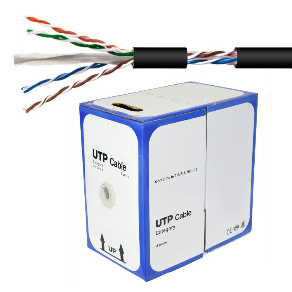 Cabo Utp Cat6 4Xawg23 Rígido P/ Exterior 305M Preto - Tauu.pt