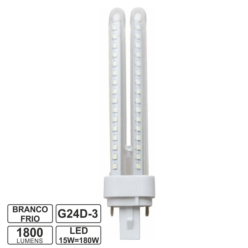 Lâmpada G24 15W=180W 230V Led 6400K 1800Lm - Tauu.pt