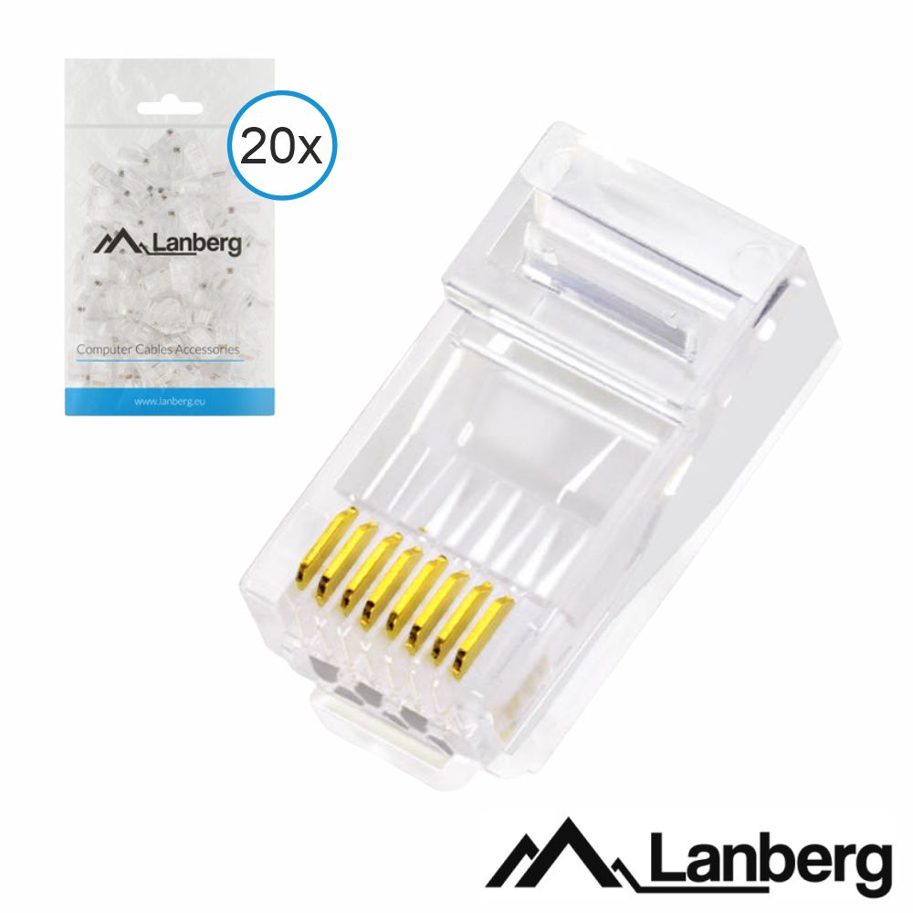 Ficha Rj45 Modular 8P8C Cat6 Passante 20Pcs Lanberg - Tauu,pt