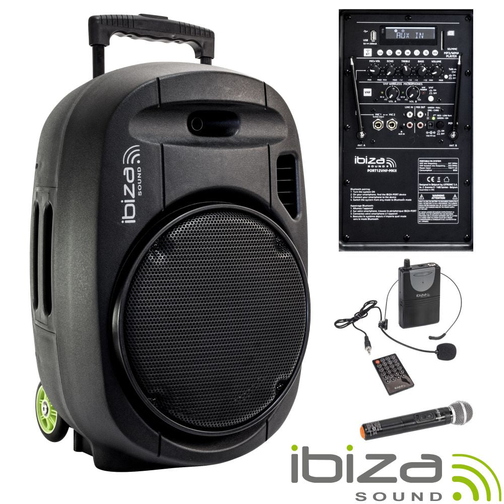 Coluna Amplificada 12" 700W Usb/Bt/Sd/Bat Vhf Preta Ibiza - Tauu.pt