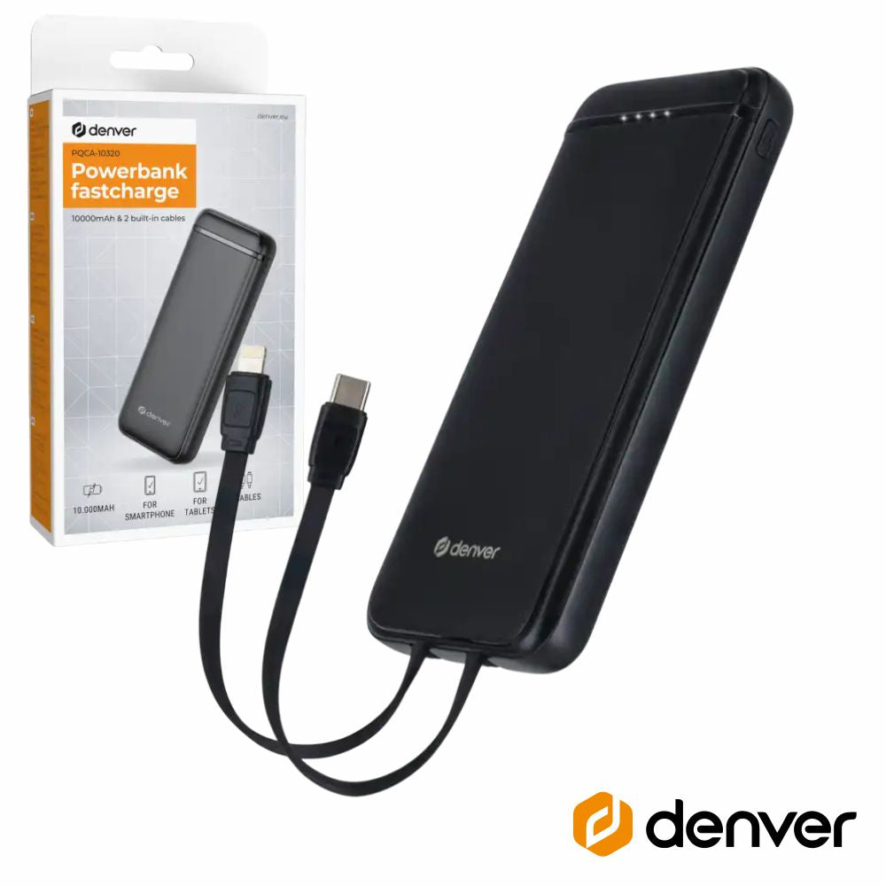 Powerbank 10000Mah Pd 20W C/ Cabos Usb-C E Lightning Denver - Tauu.pt