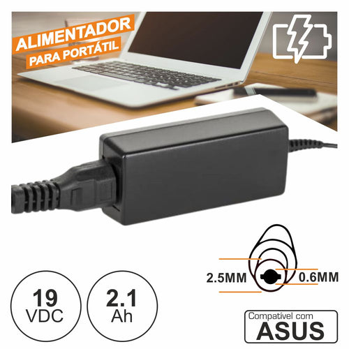 Alimentador P/ Asus 19V 2.1A 40W 2.5X0.6Mm - Tauu.pt