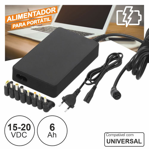 Alimentador Universal P/ Portátil 15-20V 90W 8 Fichas - Tauu.pt