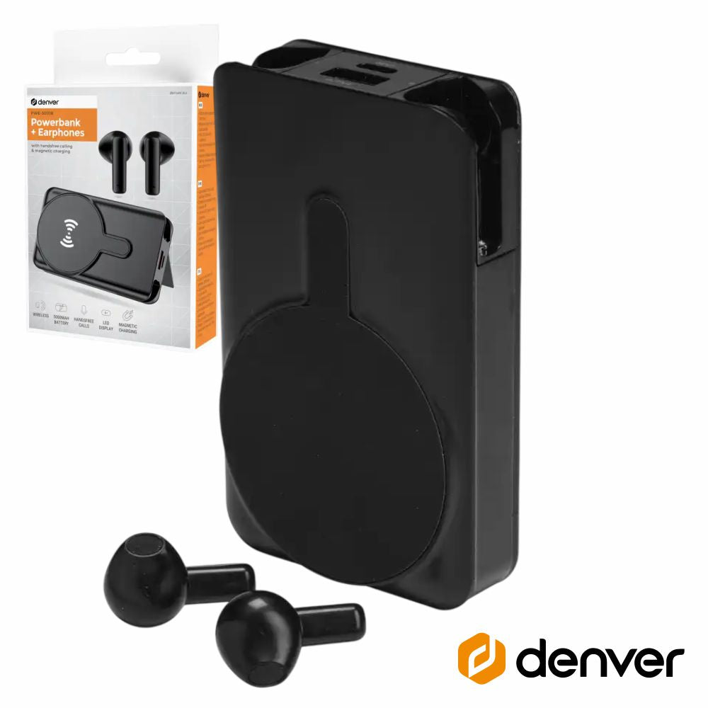 Powerbank 5000Mah C/ Fones Preto Denver - Tauu.pt