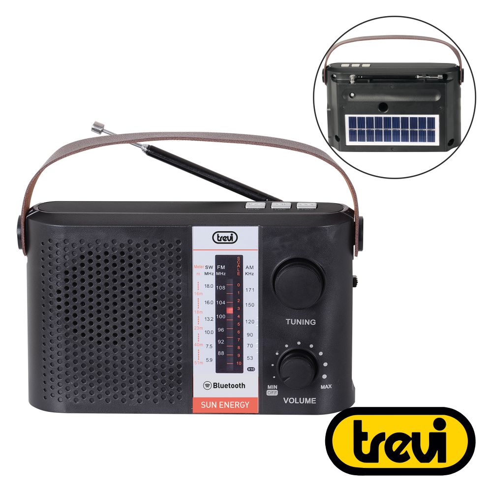 Rádio Portátil Am/Fm/Bt Clássico Preto C/ Painel Solar Trevi - Tauu,pt