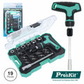 Conjunto De Chave Roquete C/ Bits E Extensor 19X Proskit - Tauu,pt